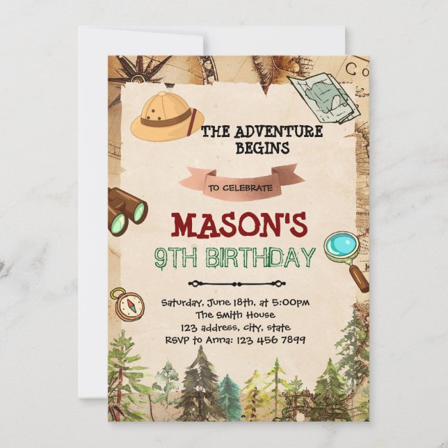 Invitation d'anniversaire d'aventure Explorer (Devant)