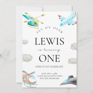 Invitation d'anniversaire d'avion et d'hélicoptère