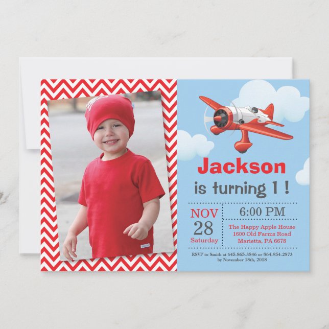 Invitation d'anniversaire d'avion. Fête d'annivers (Devant)