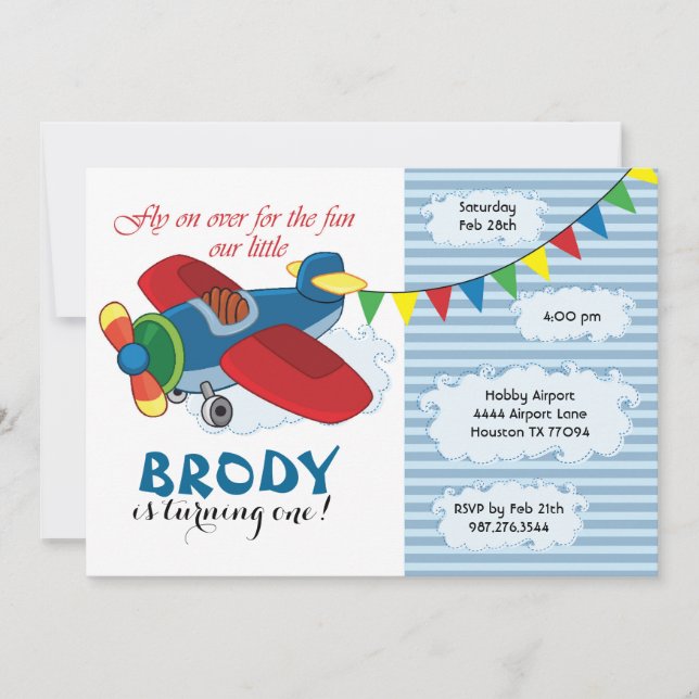 Invitation d'anniversaire d'avion vintage (Devant)