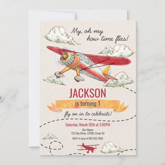Invitation d'anniversaire d'avion Vol Vintage temp (Devant)