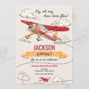 Invitation d'anniversaire d'avion Vol Vintage temp