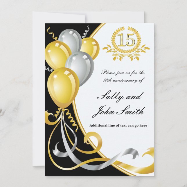Invitation d'anniversaire de 15 ans or et argent (Devant)
