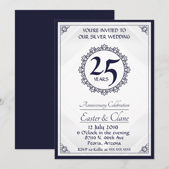 Invitation d'anniversaire de 25 ans Royal Blue (Devant / Derrière)