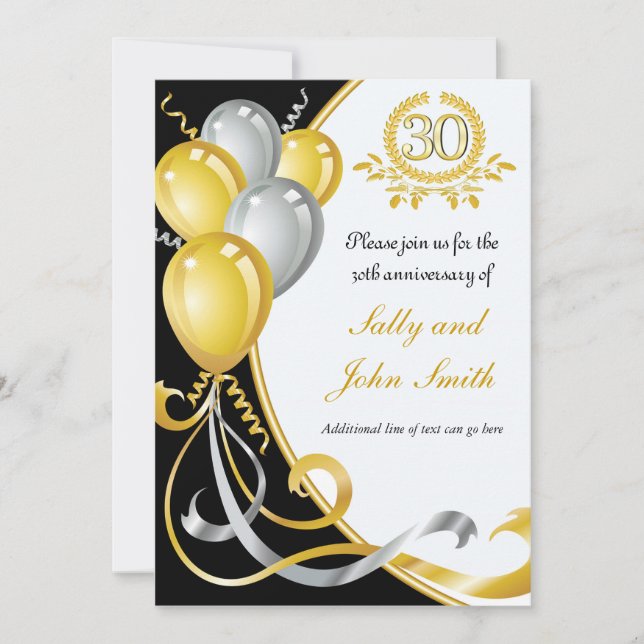 Invitation d'anniversaire de 30 ans or et argent (Devant)