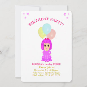 Invitation d'anniversaire de 3 ans pour une jolie 