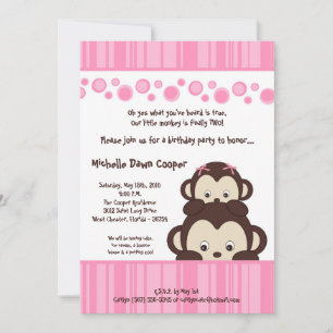 Invitation d'anniversaire de 5x7 Girly Pop Monkey