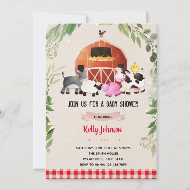 Invitation d'anniversaire de baby shower agricole (Devant)