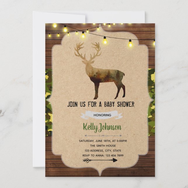 Invitation d'anniversaire de baby shower de cerf (Devant)