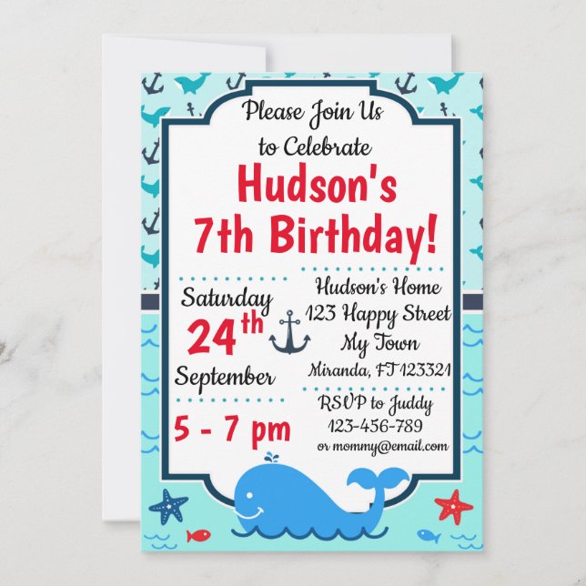 Invitation d'anniversaire de baleines (Devant)