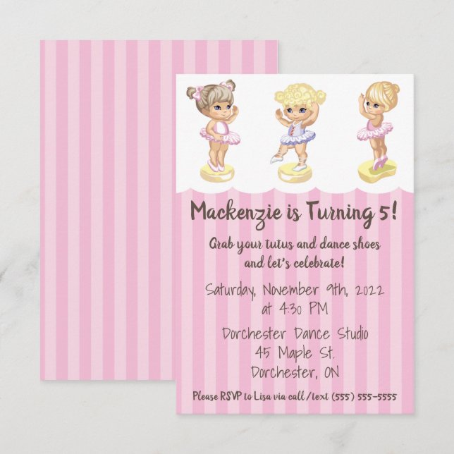 Invitation d'anniversaire de Ballerina (Devant / Derrière)