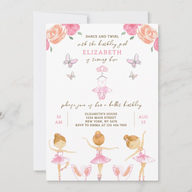 Invitation d'anniversaire de Ballerina rose (Devant)