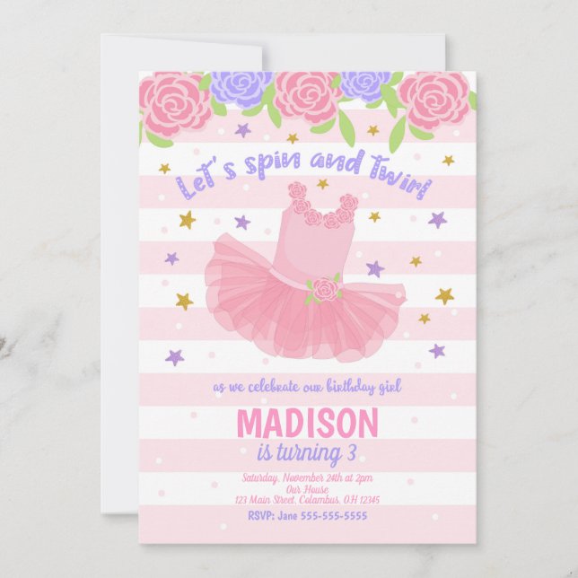 Invitation d'anniversaire de ballerine/invitation (Devant)