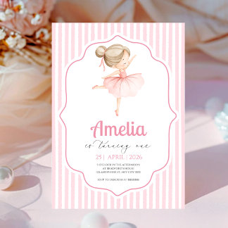 Invitation d'anniversaire de ballerine rose Thème 