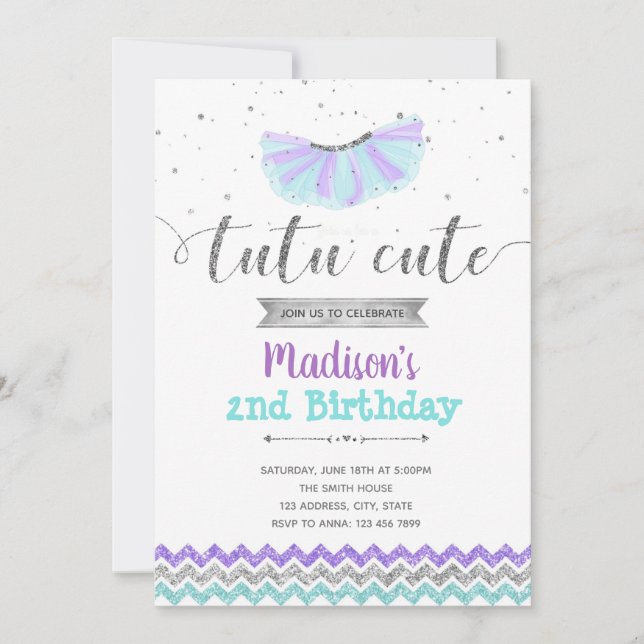 Invitation d'anniversaire de ballerine violette (Devant)