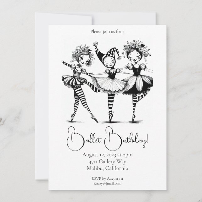 Invitation d'anniversaire de ballet (Devant)