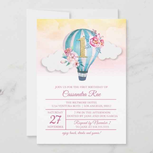 Invitation d'anniversaire de ballon d'air chaud (Devant)