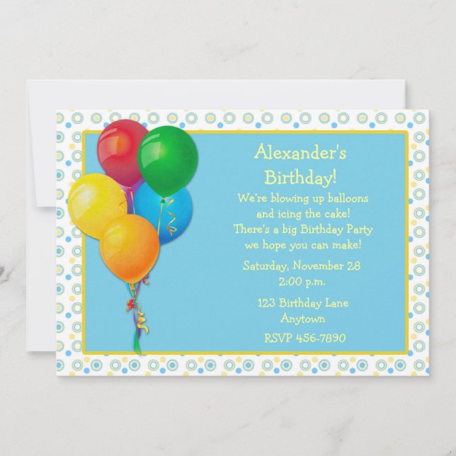 Invitation d'anniversaire de ballons (Devant)
