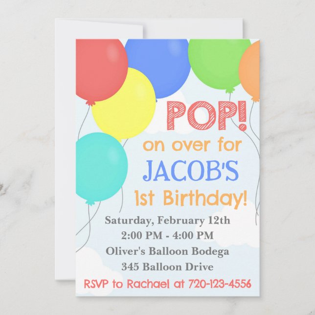 Invitation d'anniversaire de ballons, Invitation d (Devant)