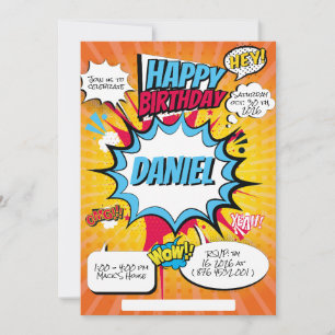 Invitation d'anniversaire de bande dessinée
