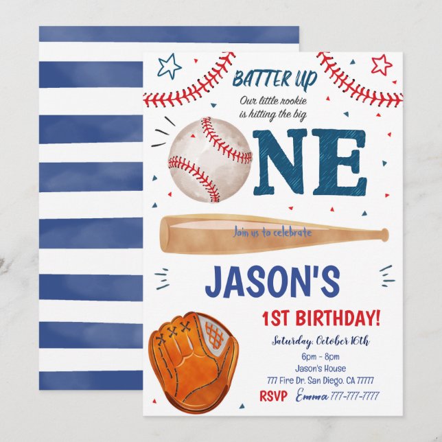 Invitation d'anniversaire de baseball 1ER  (Devant / Derrière)