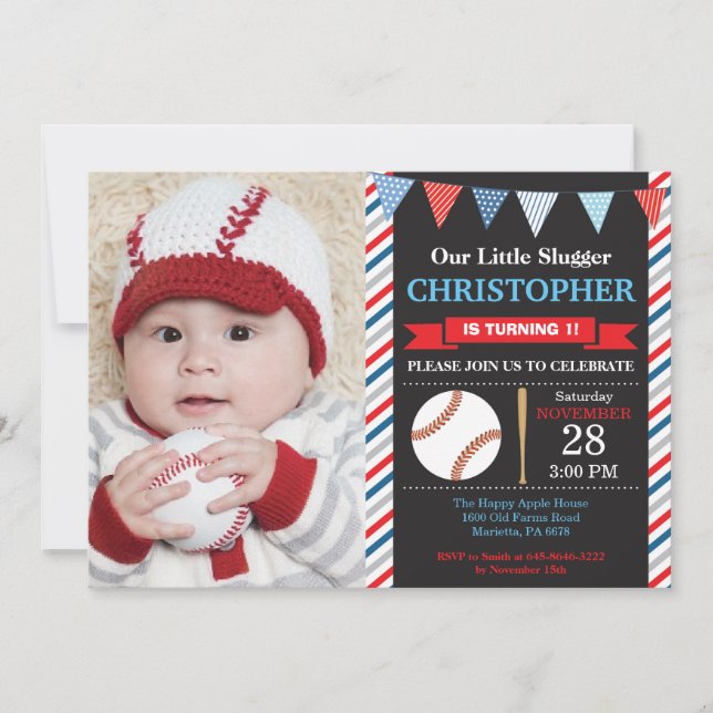 Invitation d'anniversaire de baseball 1er annivers (Devant)