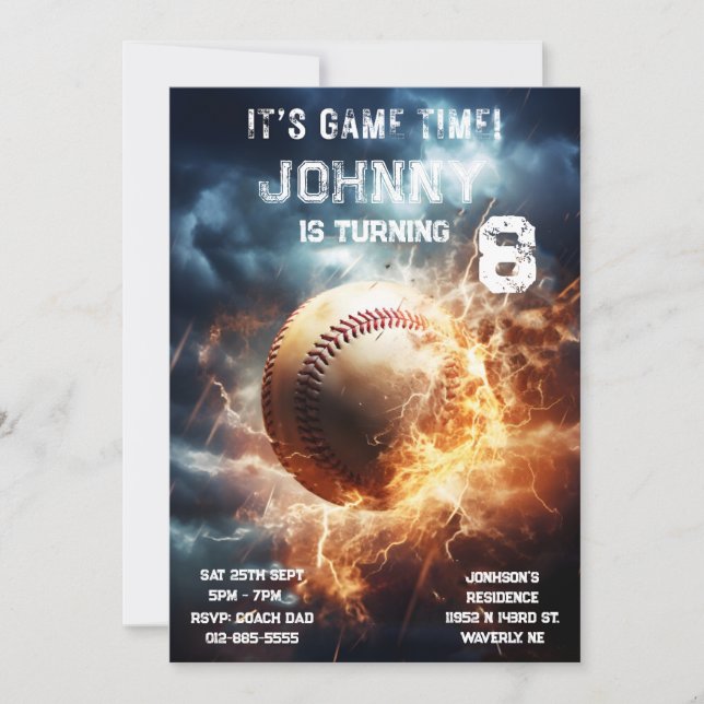 Invitation d'anniversaire de baseball modifiable (Devant)