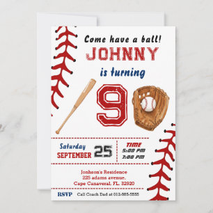 Invitation d'anniversaire de baseball personnalisé