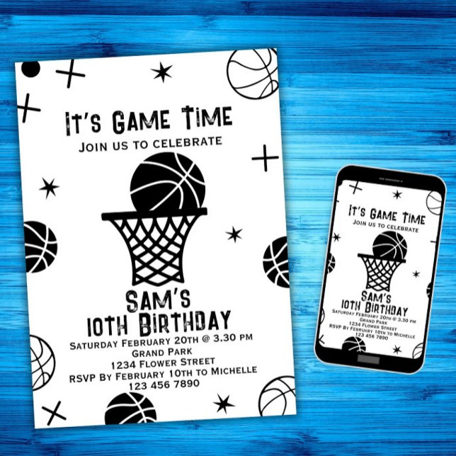Invitation d'anniversaire de basket-ball, Basket B (Créateur téléchargé)
