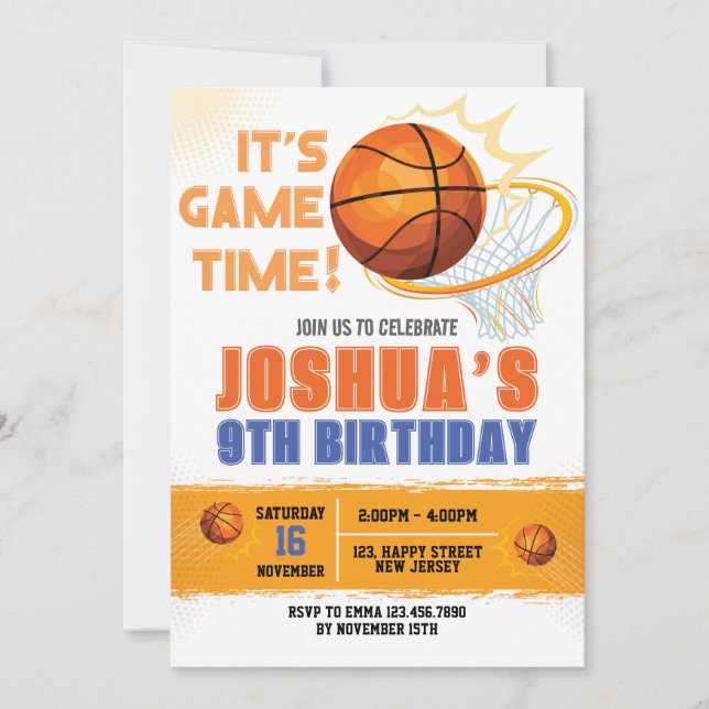 Invitation d'anniversaire de basket-ball. Invitati (Devant)