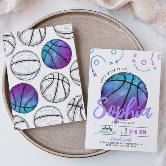 Invitation d'anniversaire de basket-ball violet (Créateur téléchargé)