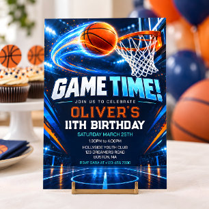 Invitation d'anniversaire de basketball à l'heure
