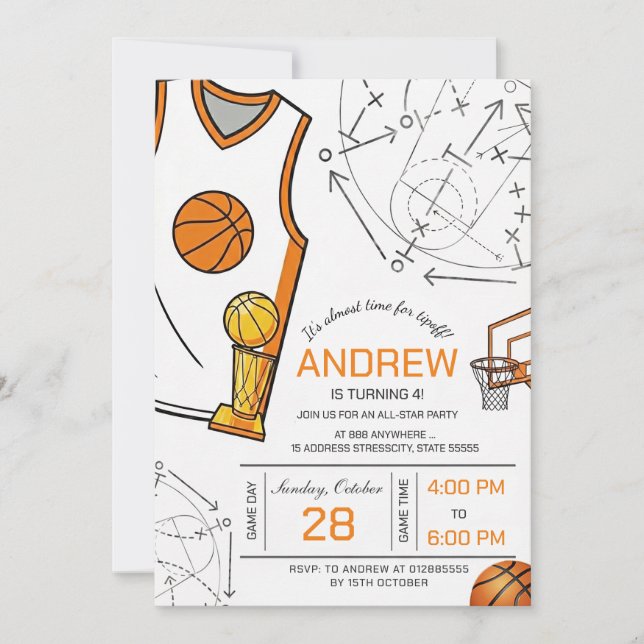 Invitation d'anniversaire de basketball personnali (Devant)