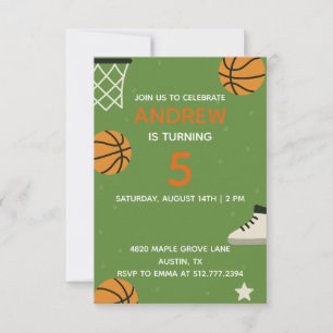 Invitation d'anniversaire de basketball vert • Fêt