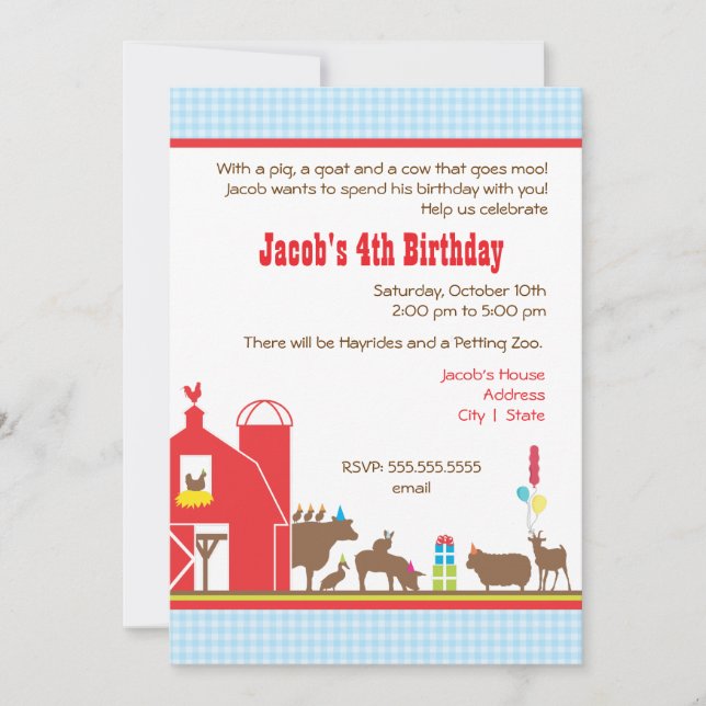 Invitation d'anniversaire de basse-cour (Devant)