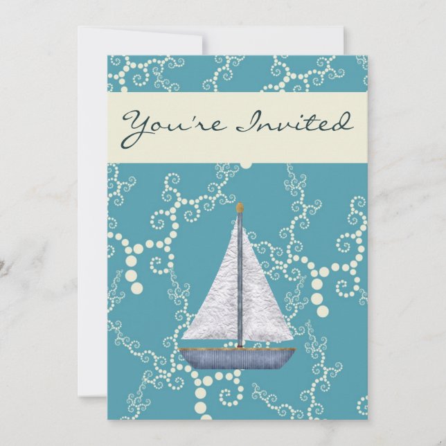 Invitation d'anniversaire de bateau à voile nautiq (Devant)