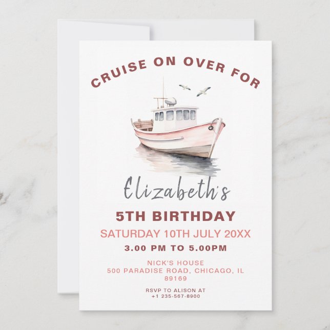 Invitation d'anniversaire de bateau modifiable - G (Devant)