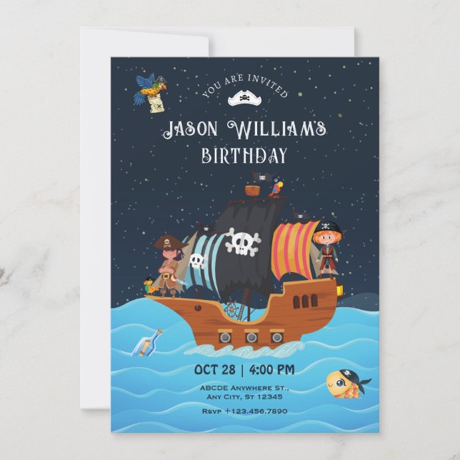 Invitation d'anniversaire de bateau pirate (Devant)