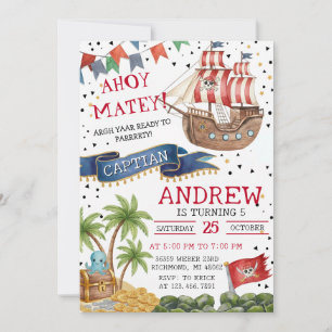 Invitation d'anniversaire de bateau pirate Ahoy Ma