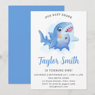 Invitation d'anniversaire de bébé requin mignon