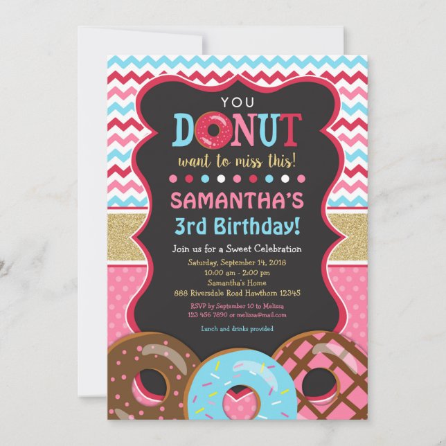 Invitation d'anniversaire de beignet, invitation (Devant)