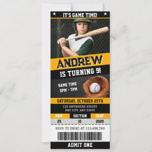 Invitation d'anniversaire de billet de baseball pe