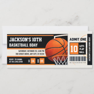 Invitation d'anniversaire de billet de basketball 
