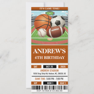 Invitation d'anniversaire de billet de sport de to