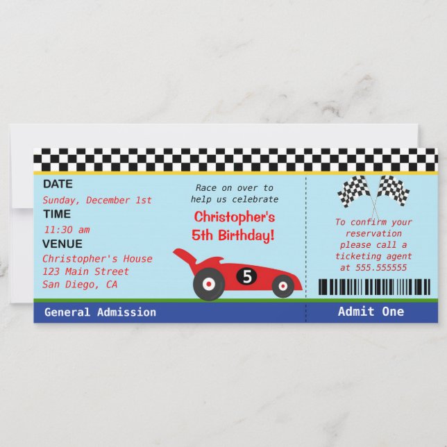 Invitation d'anniversaire de billet de voiture de (Devant)