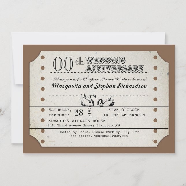 Invitation d'anniversaire de billet typographique  (Devant)