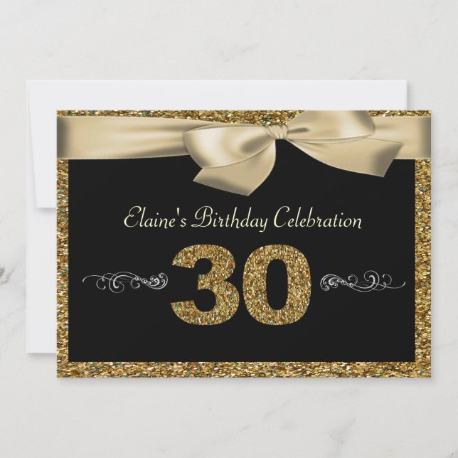 Invitation d'anniversaire de Black Gold Bow (Devant)