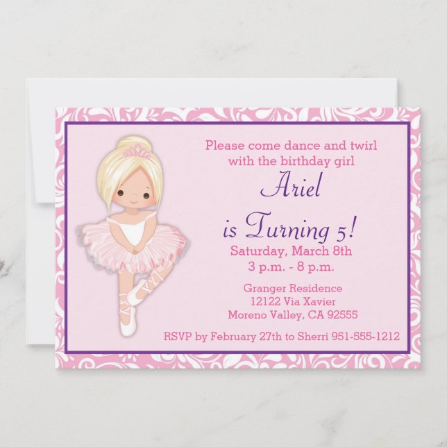 Invitation d'anniversaire de Blonde Ballerina (Devant)