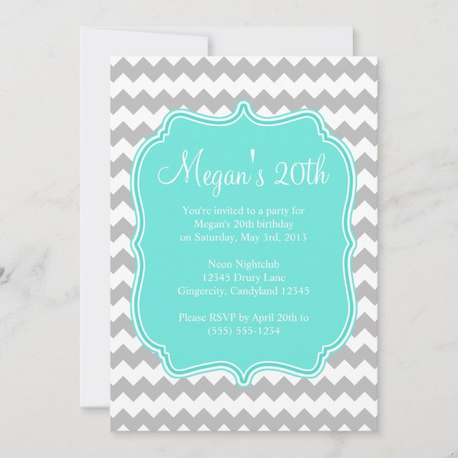Invitation d'anniversaire de Blue Quatrefoil Chevr (Devant)