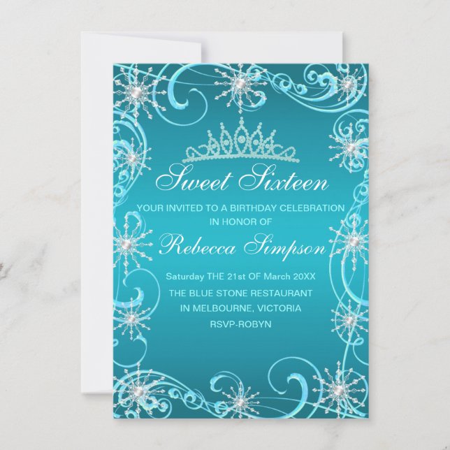 Invitation d'anniversaire de Blue Shimmer Snowflak (Devant)